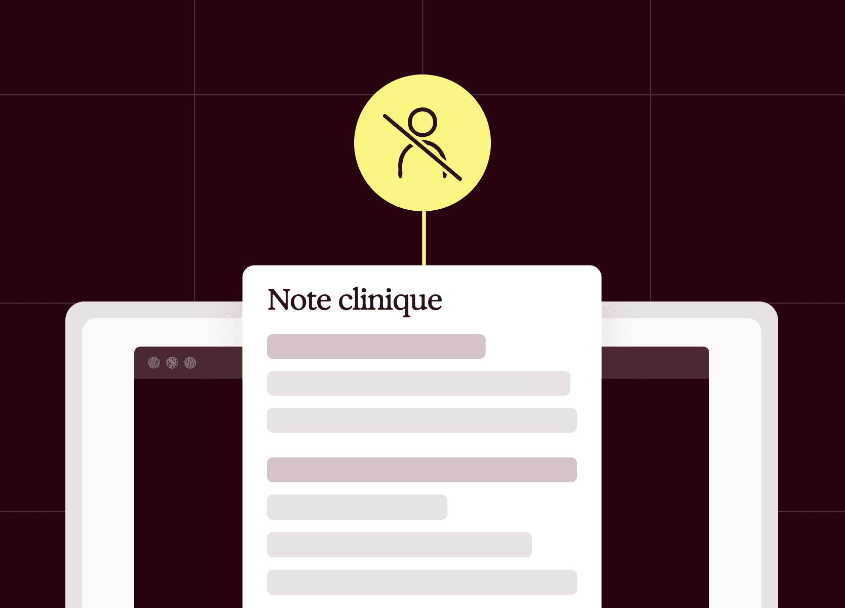 A private note on a laptop screen, with a yellow crossed-out person icon above.