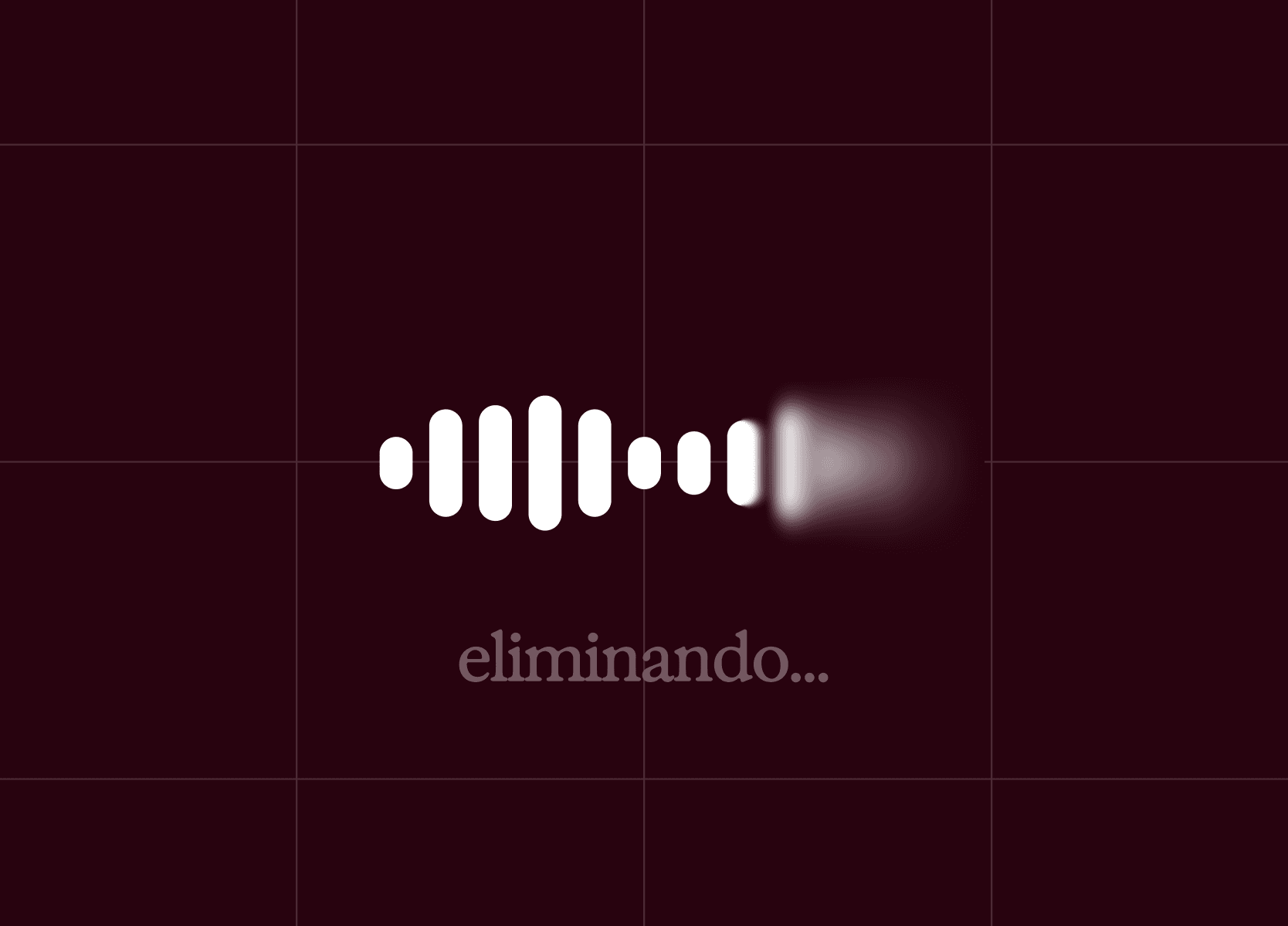 A white sound wave graphic fading out on a dark red background, with the text "deleting..." below.
