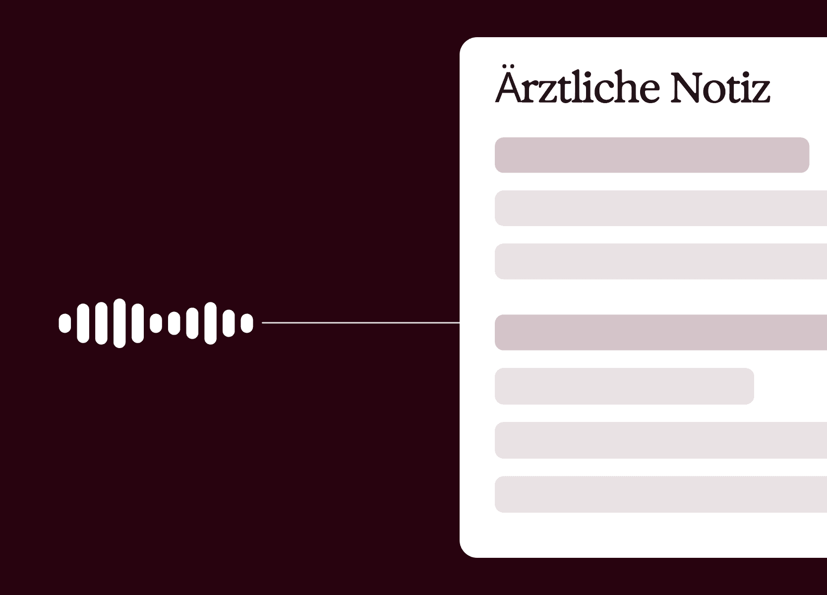 Audio-Wellenform, die mit einer „Notiz“-Karte mit Text auf dunklem Hintergrund verbunden ist.
